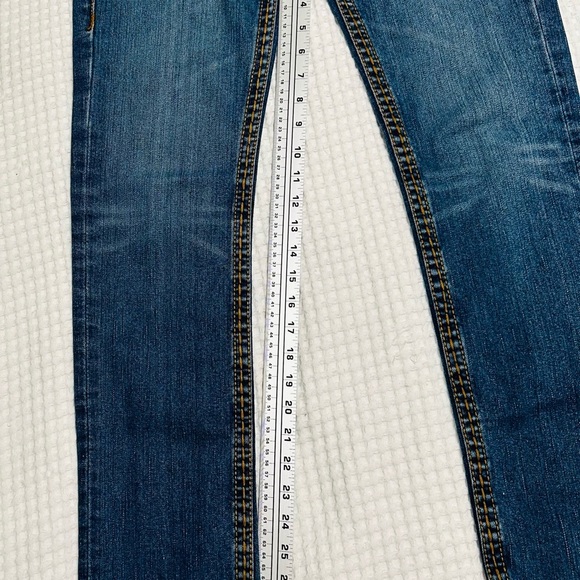 True Religion low rise, Y2K with contrasting, orange stitching denim blue jeans - Picture 4 of 9